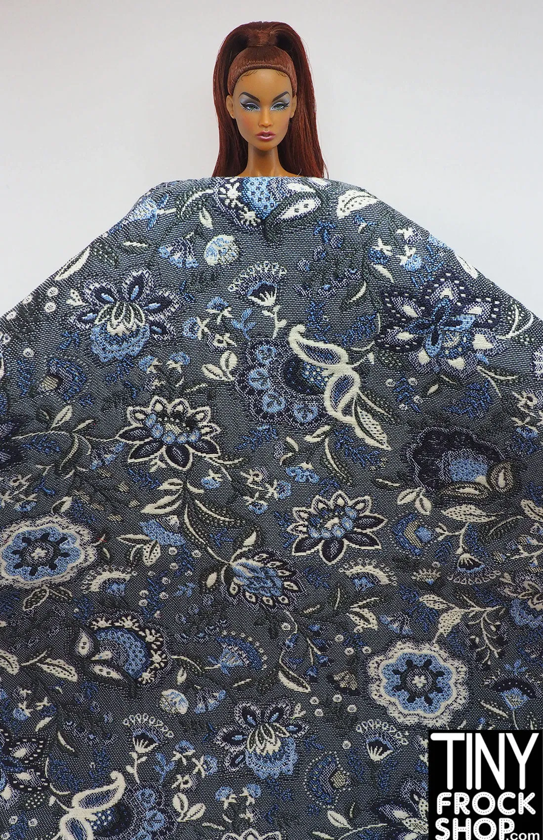 12" Fashion Doll Blue Brocade Fabric - More Styles