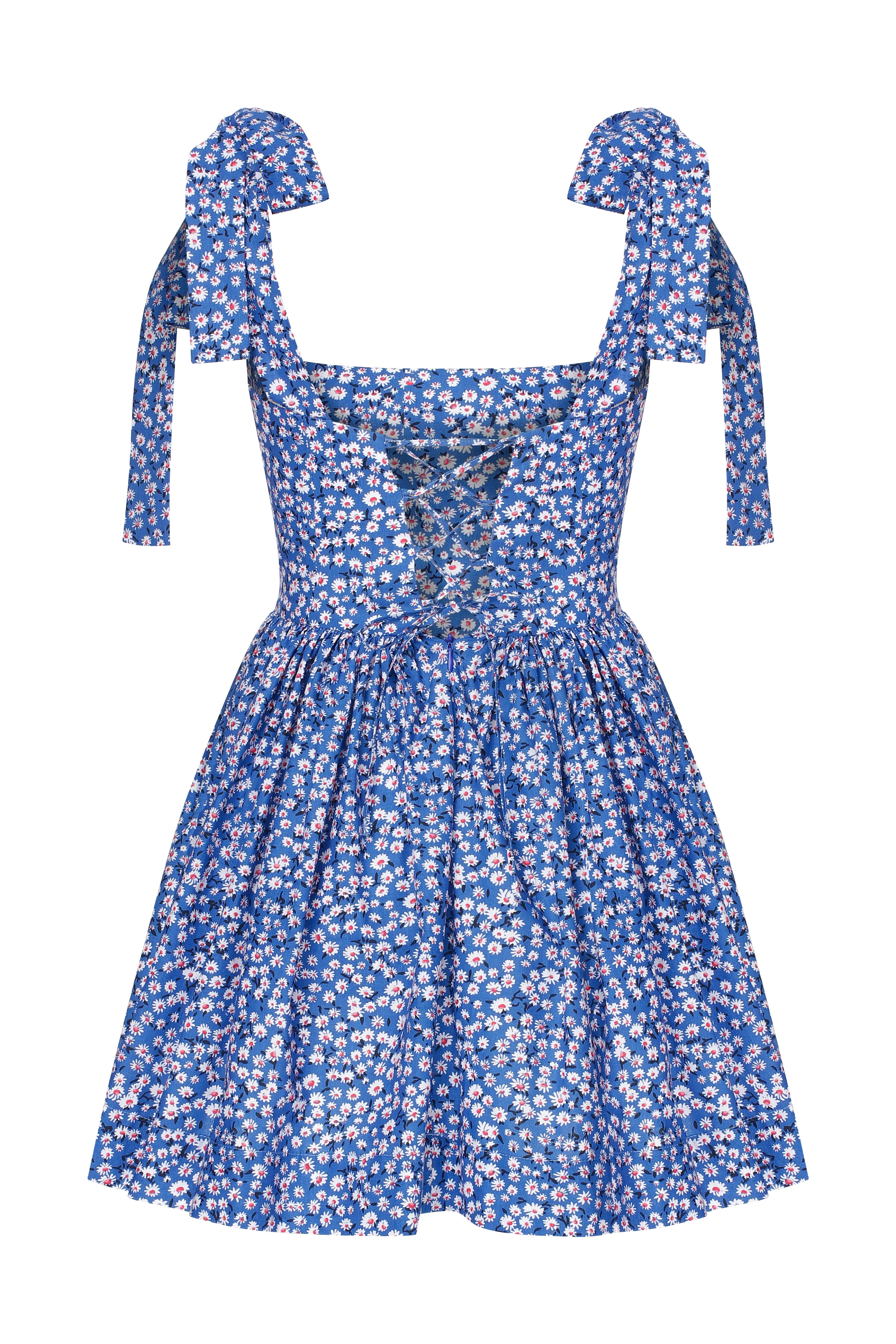 Audree Floral Print Poplin Mini Dress in Azure Blue