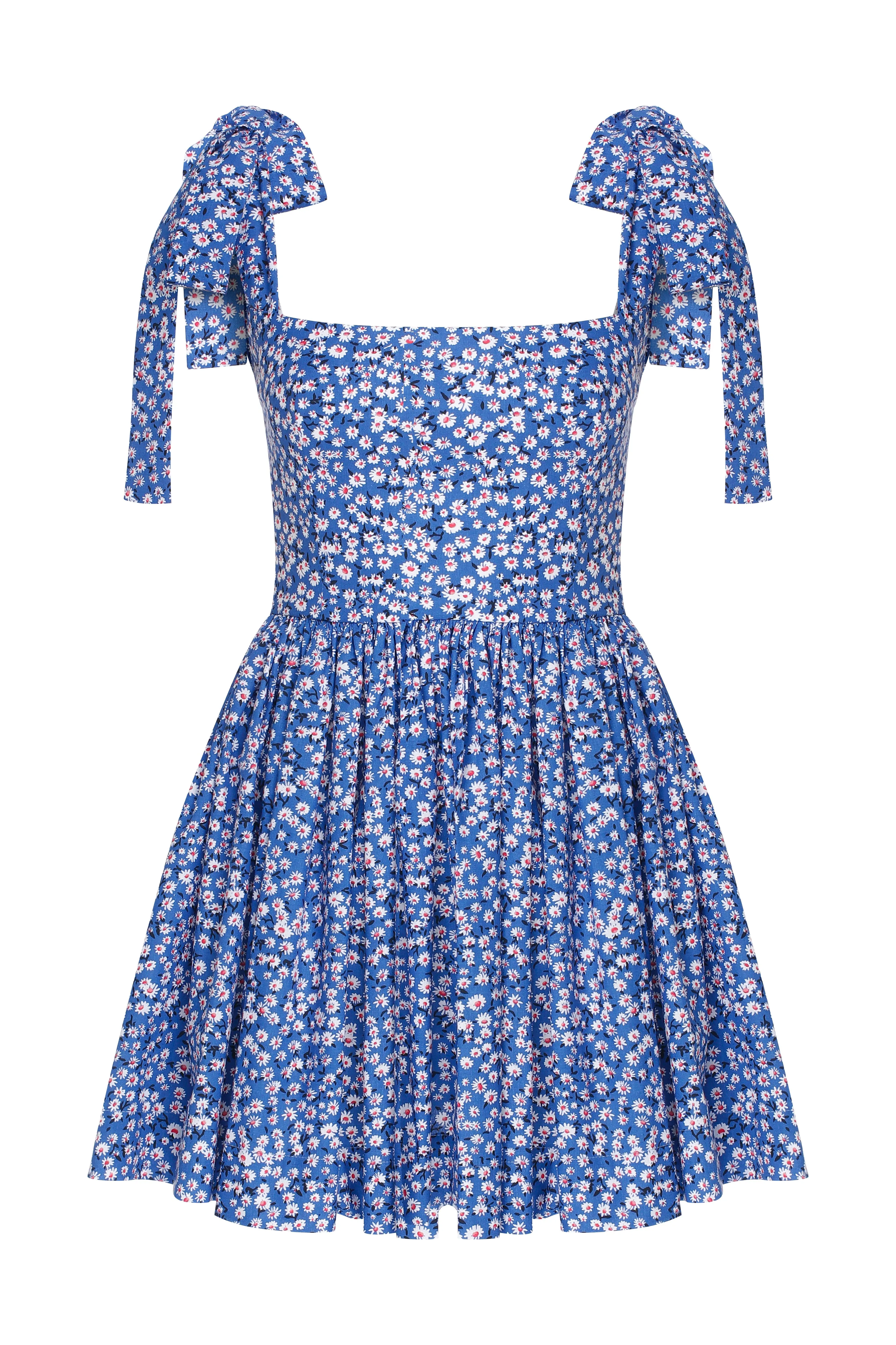 Audree Floral Print Poplin Mini Dress in Azure Blue