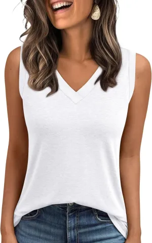 AUTOMET Tank Top Women Summer 2025 Casual Spring V Neck Sleeveless Tee Shirt Basic Trendy Beach Vacation Outfits Clothes