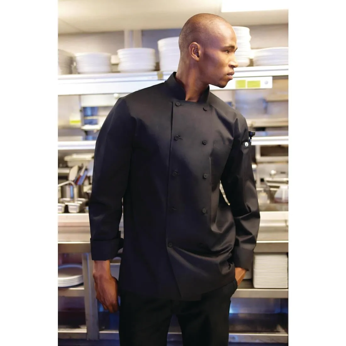 B648-M Chef Works Calgary Cool Vent Unisex Chefs Jacket Black M