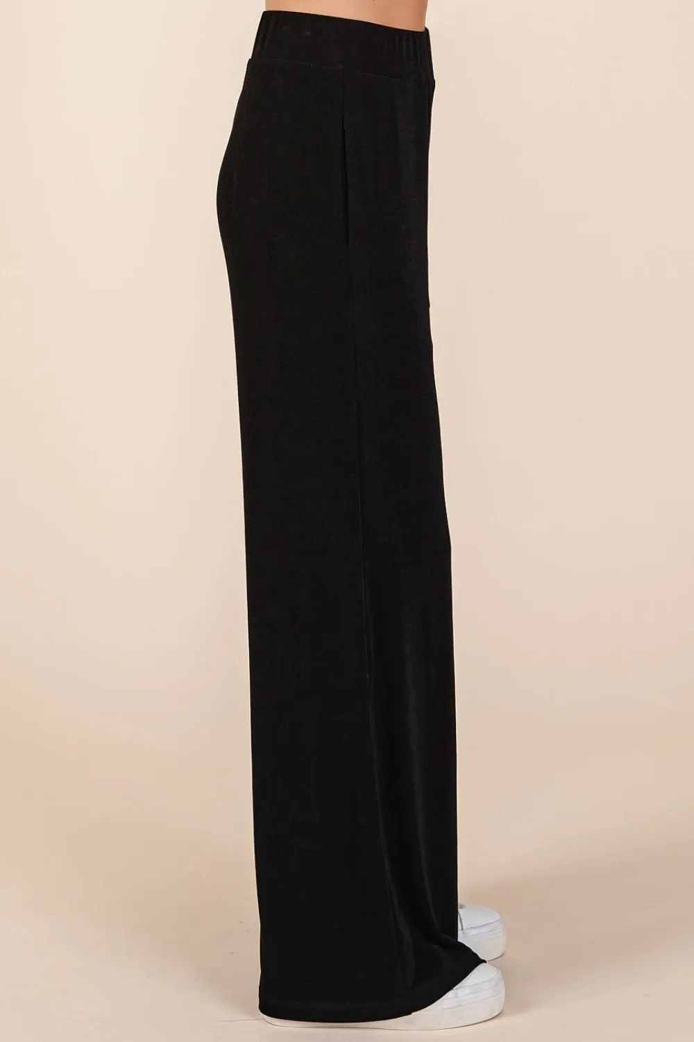 Black Elastic Waist Pants with Pockets
