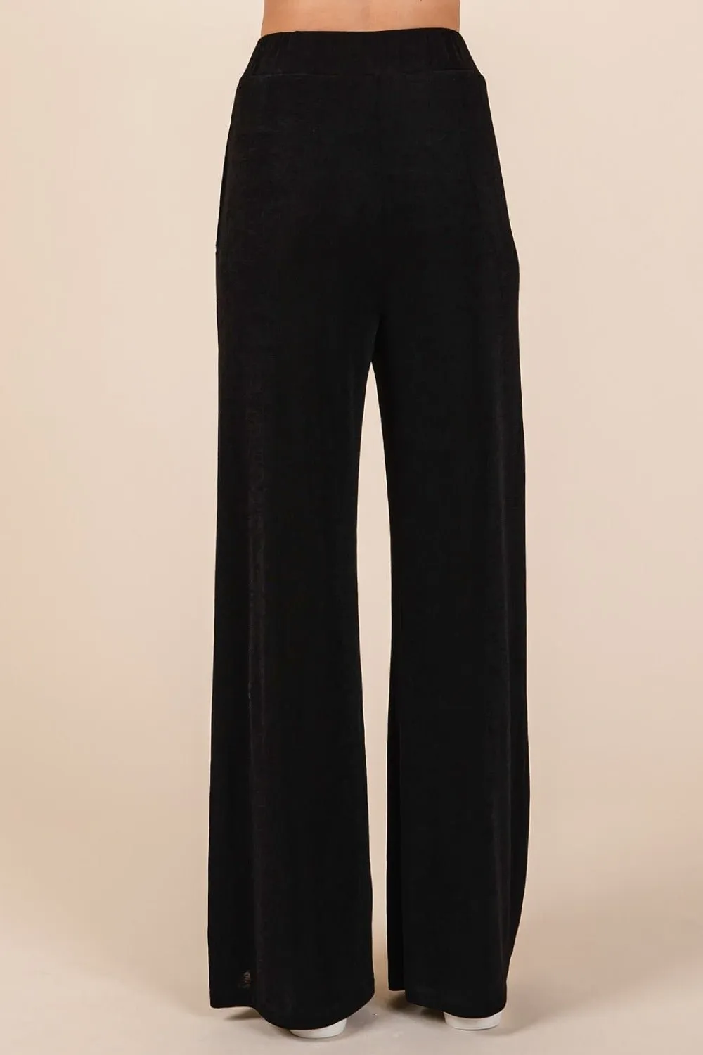 Black Elastic Waist Pants with Pockets