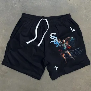 Blavra Archangel Cross Print Mesh Shorts
