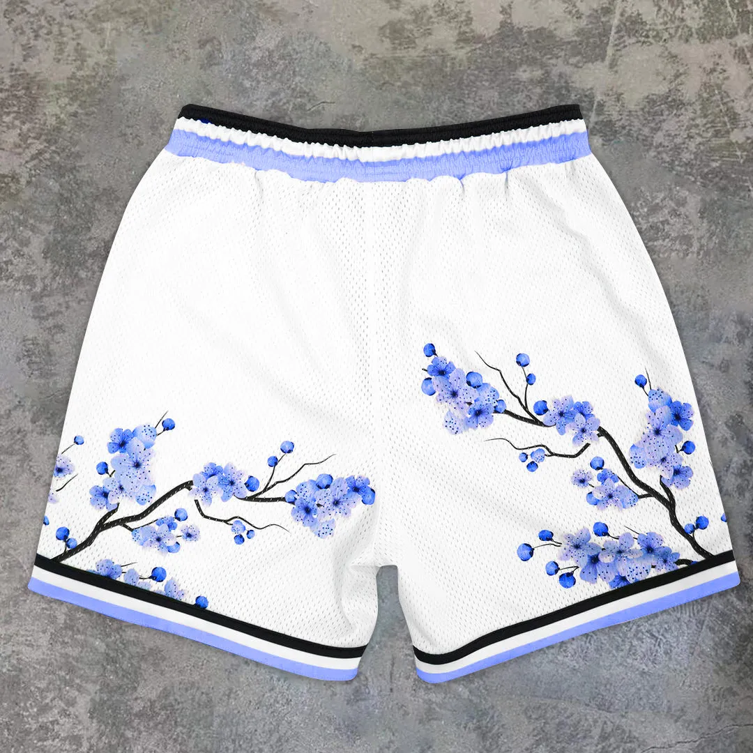 Blavra Art Blue Cherry Blossom Graphic Men's Mesh Shorts