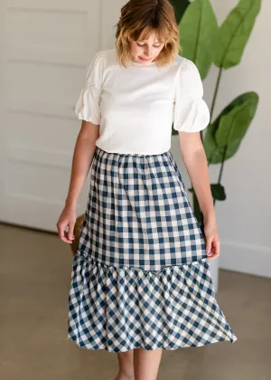 Blue Gingham Midi Skirt - FINAL SALE