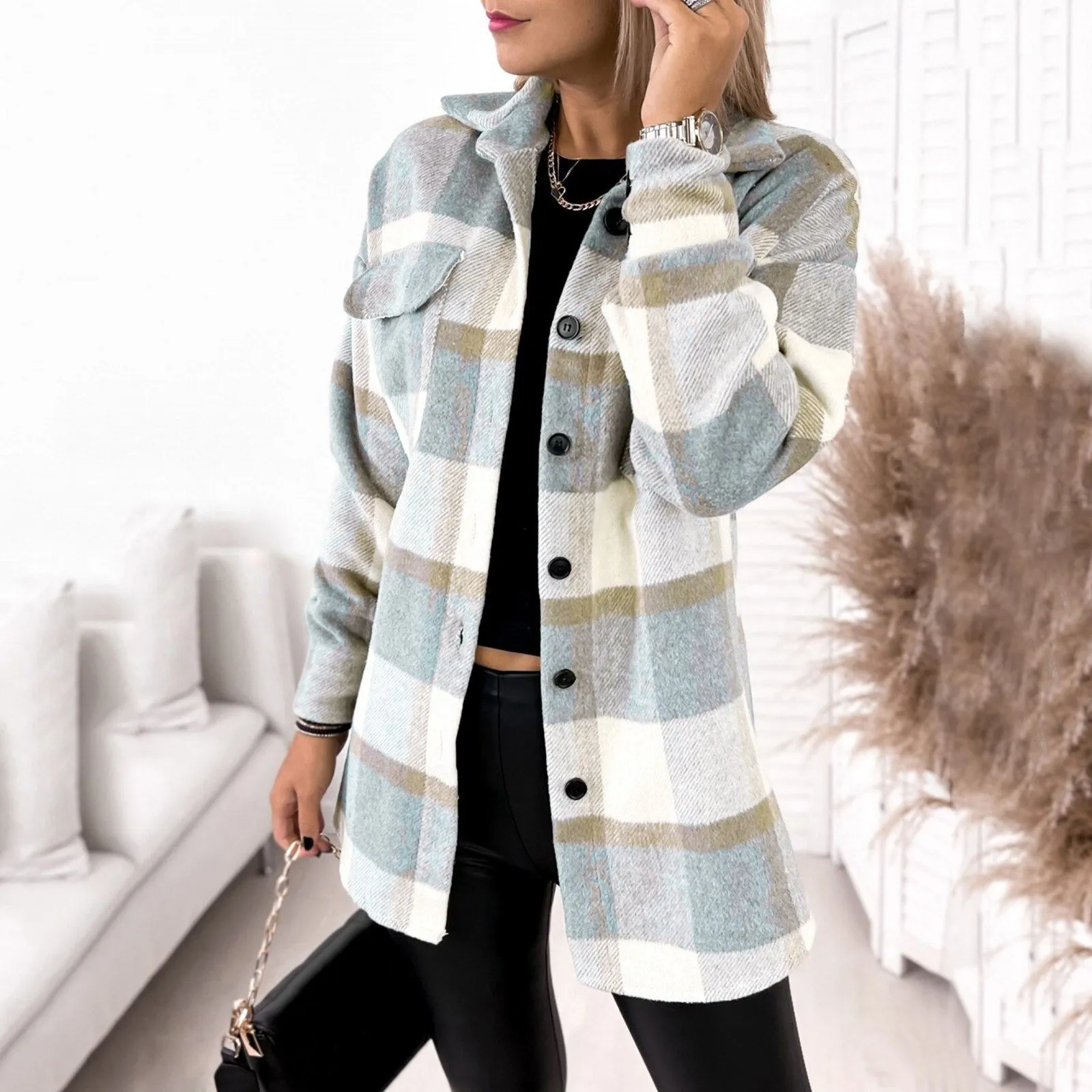 Breezy Check Collared Outerwear