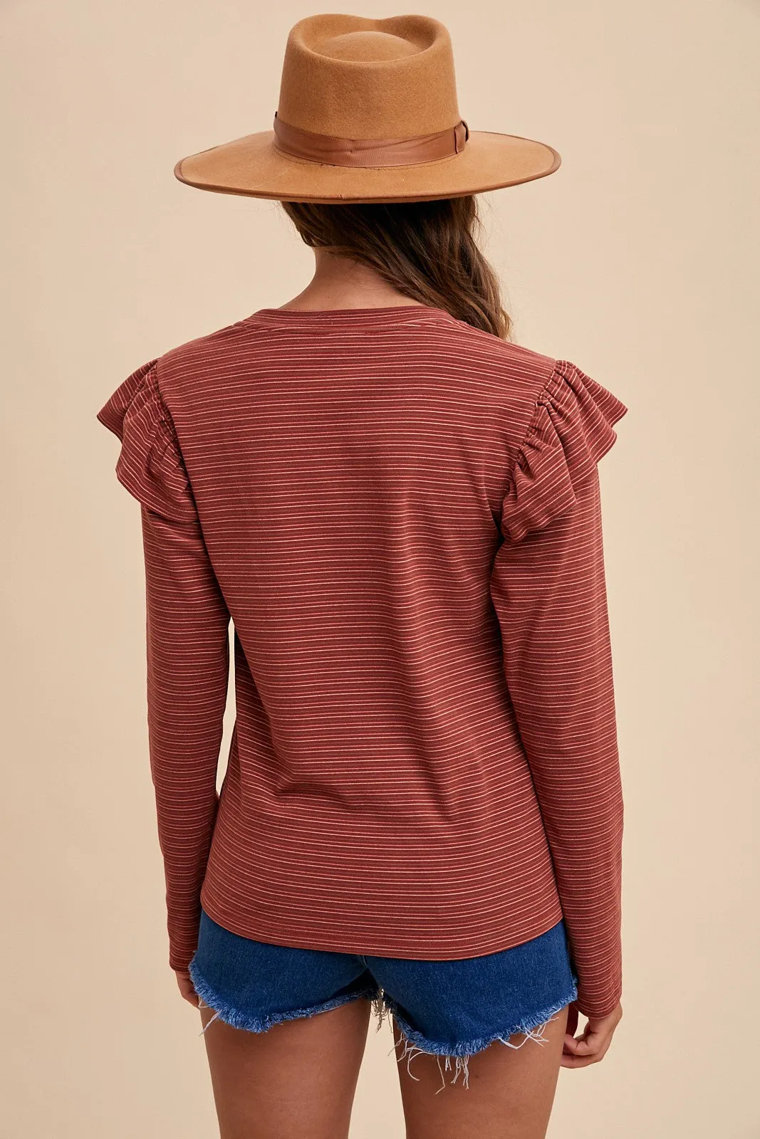 Cerys Ruffle Shoulder Striped Top