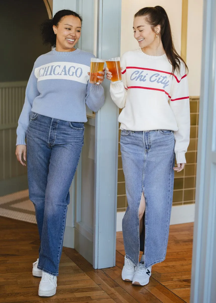 Chicago Block Stripe Sweater - Powder Blue