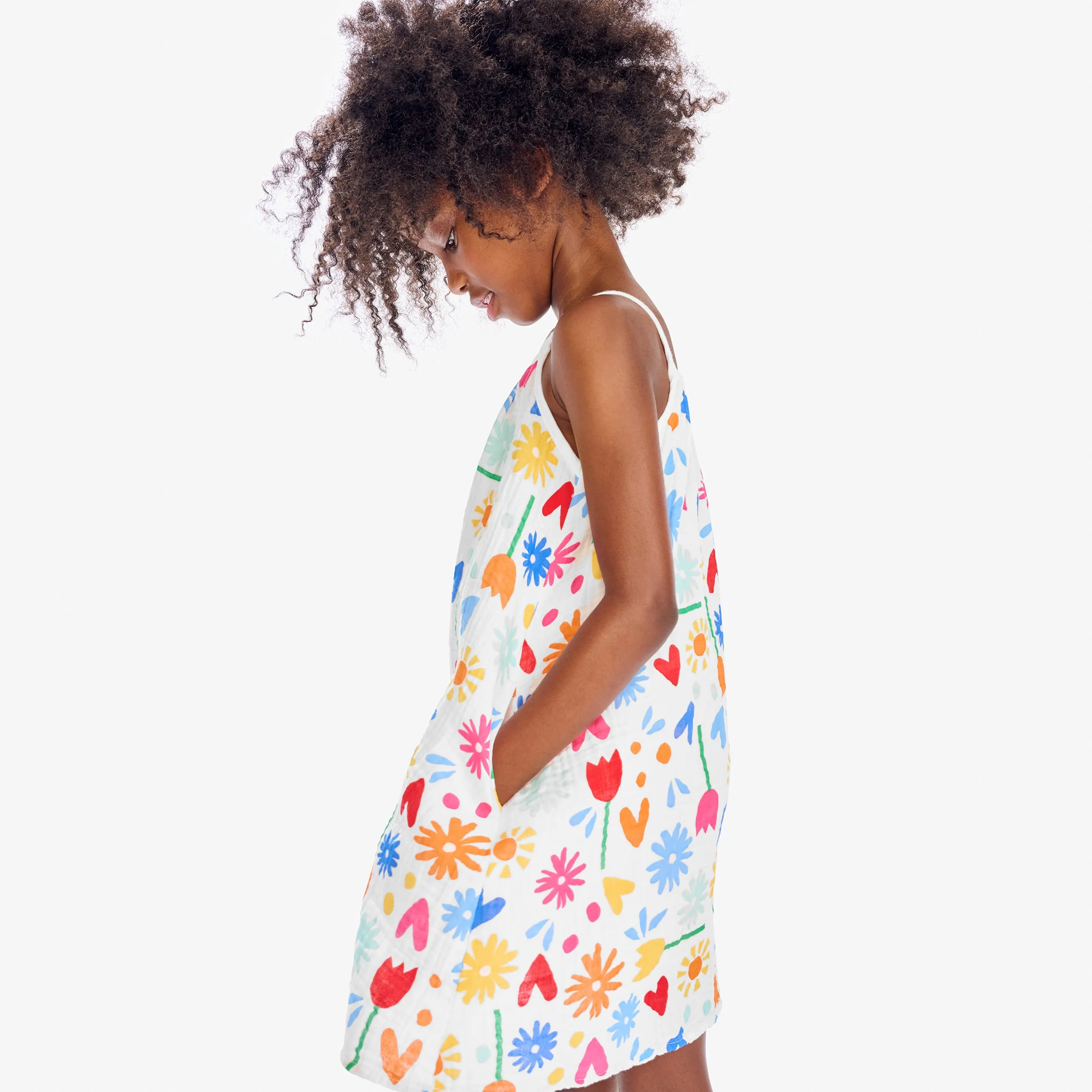 Cotton gauze tank dress in rainbow garden party