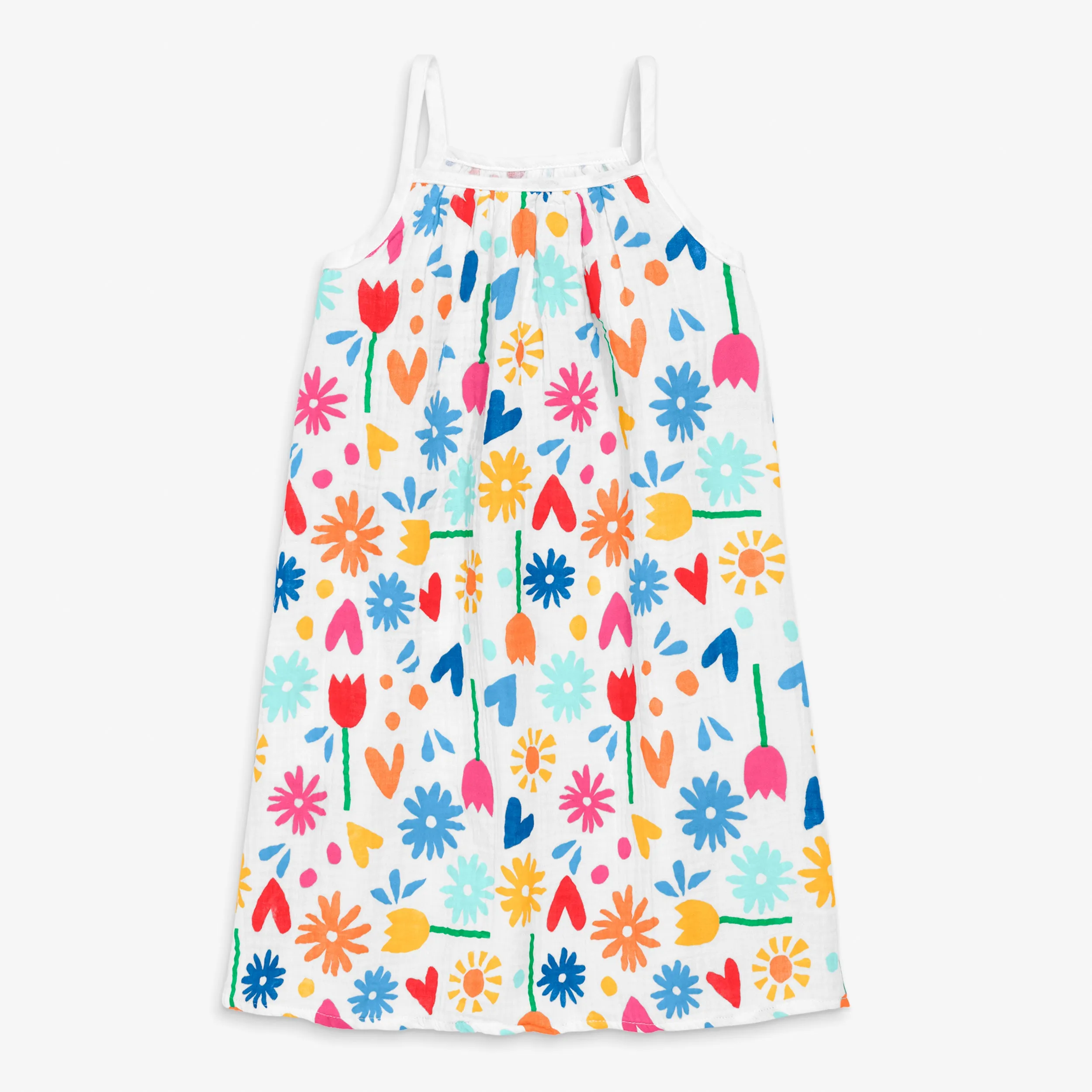 Cotton gauze tank dress in rainbow garden party