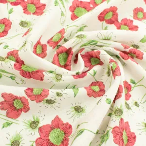 Crinkle Cotton Prints Design-16 Red Flowers on White