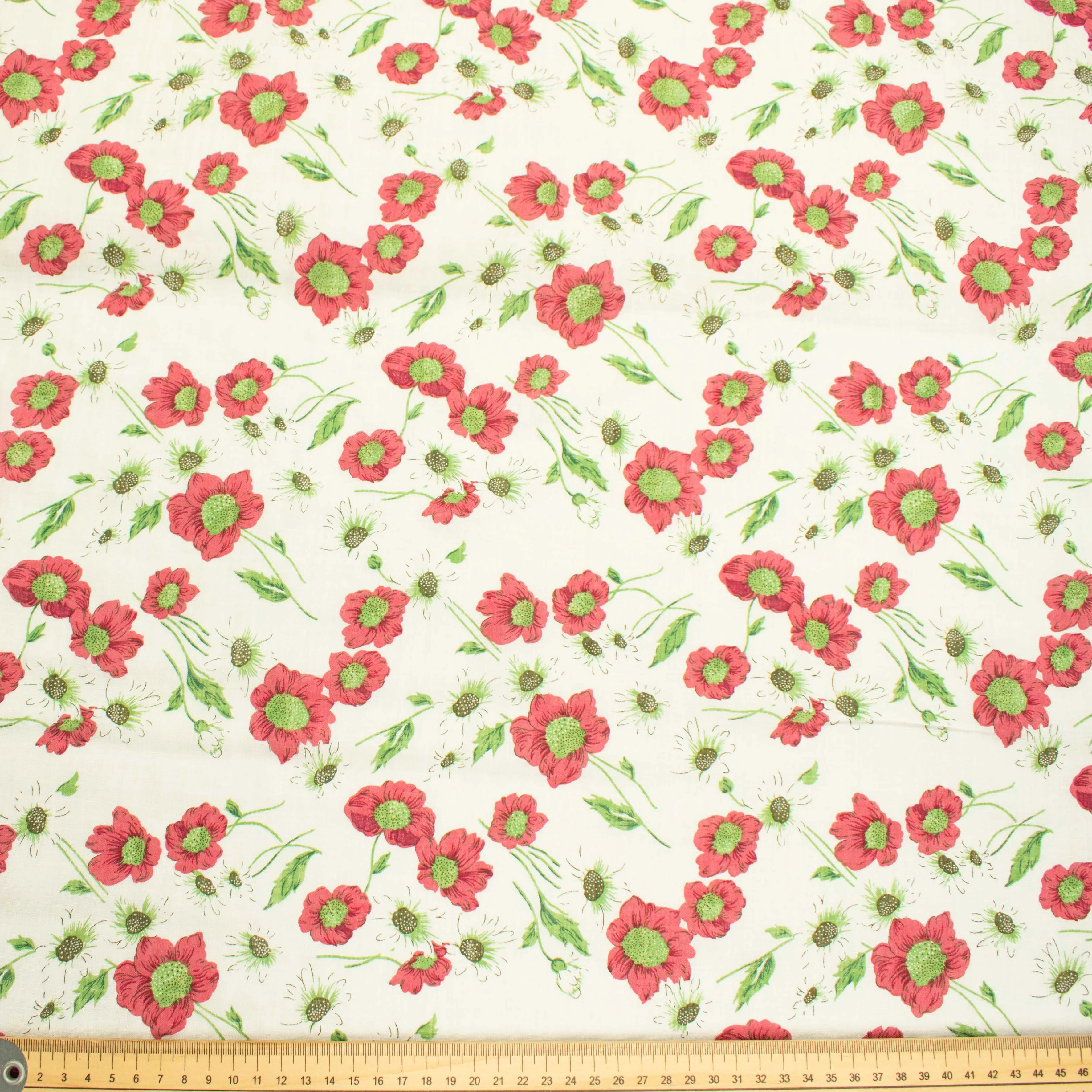 Crinkle Cotton Prints Design-16 Red Flowers on White