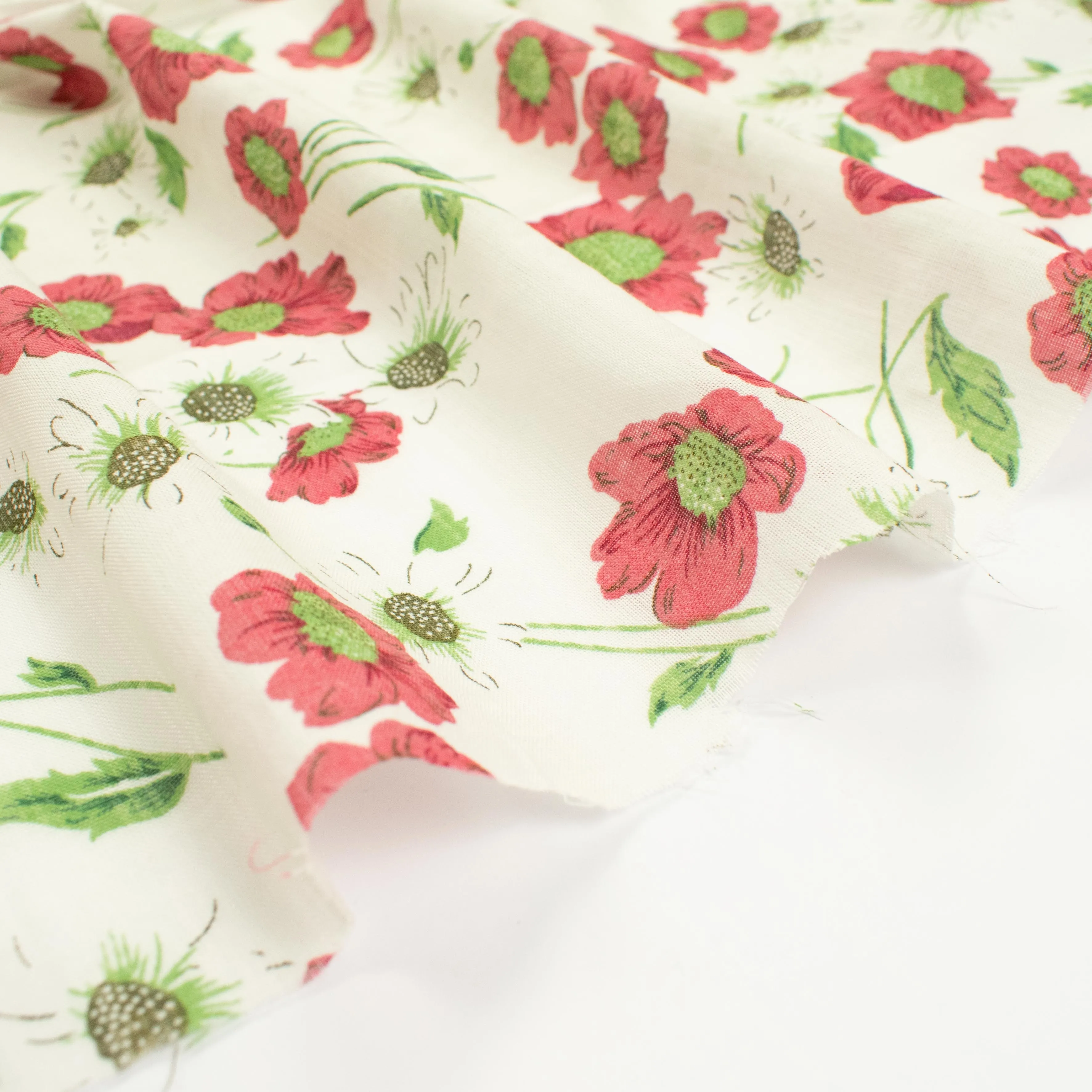 Crinkle Cotton Prints Design-16 Red Flowers on White