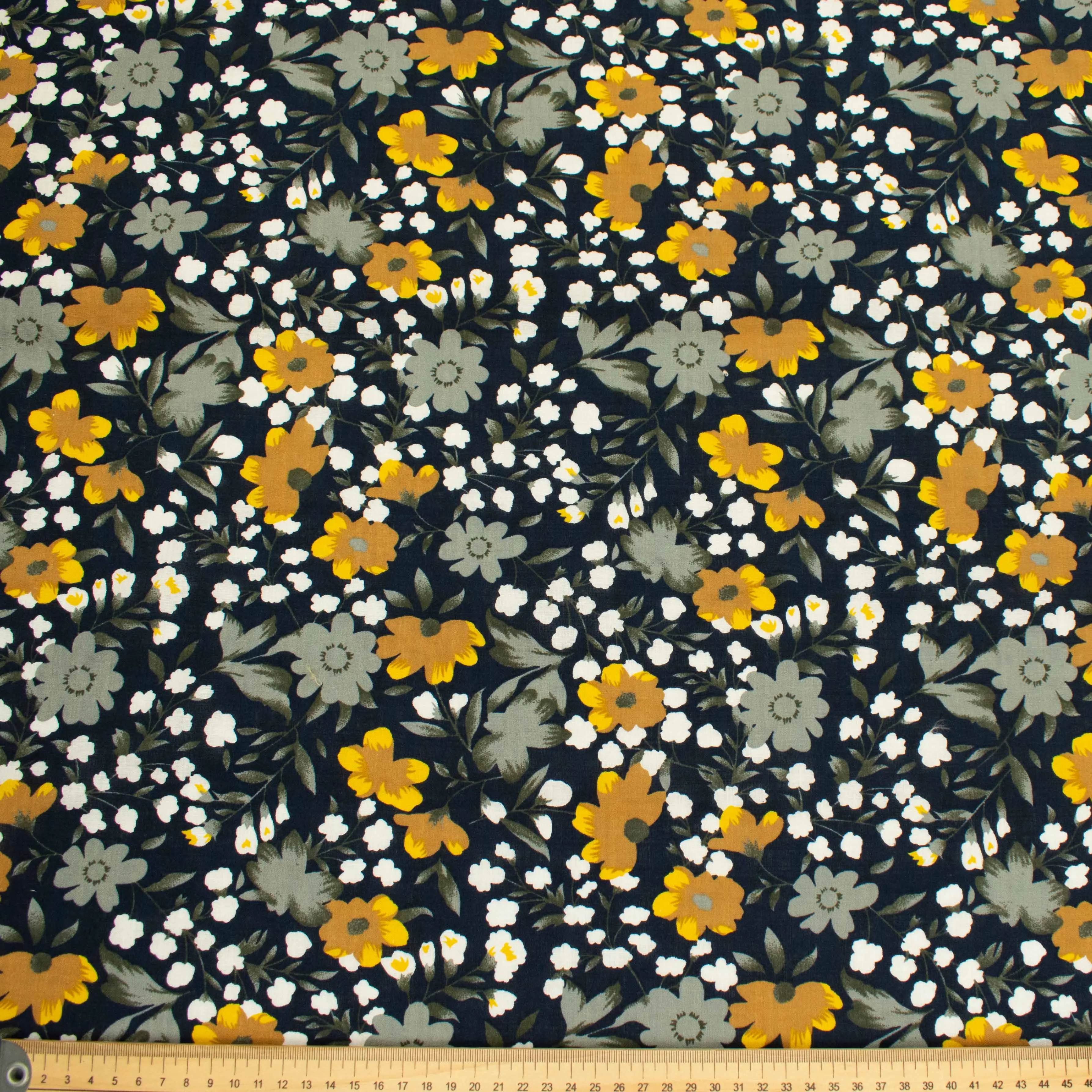 Crinkle Cotton Prints Design-26 Yellow & Grey Floral