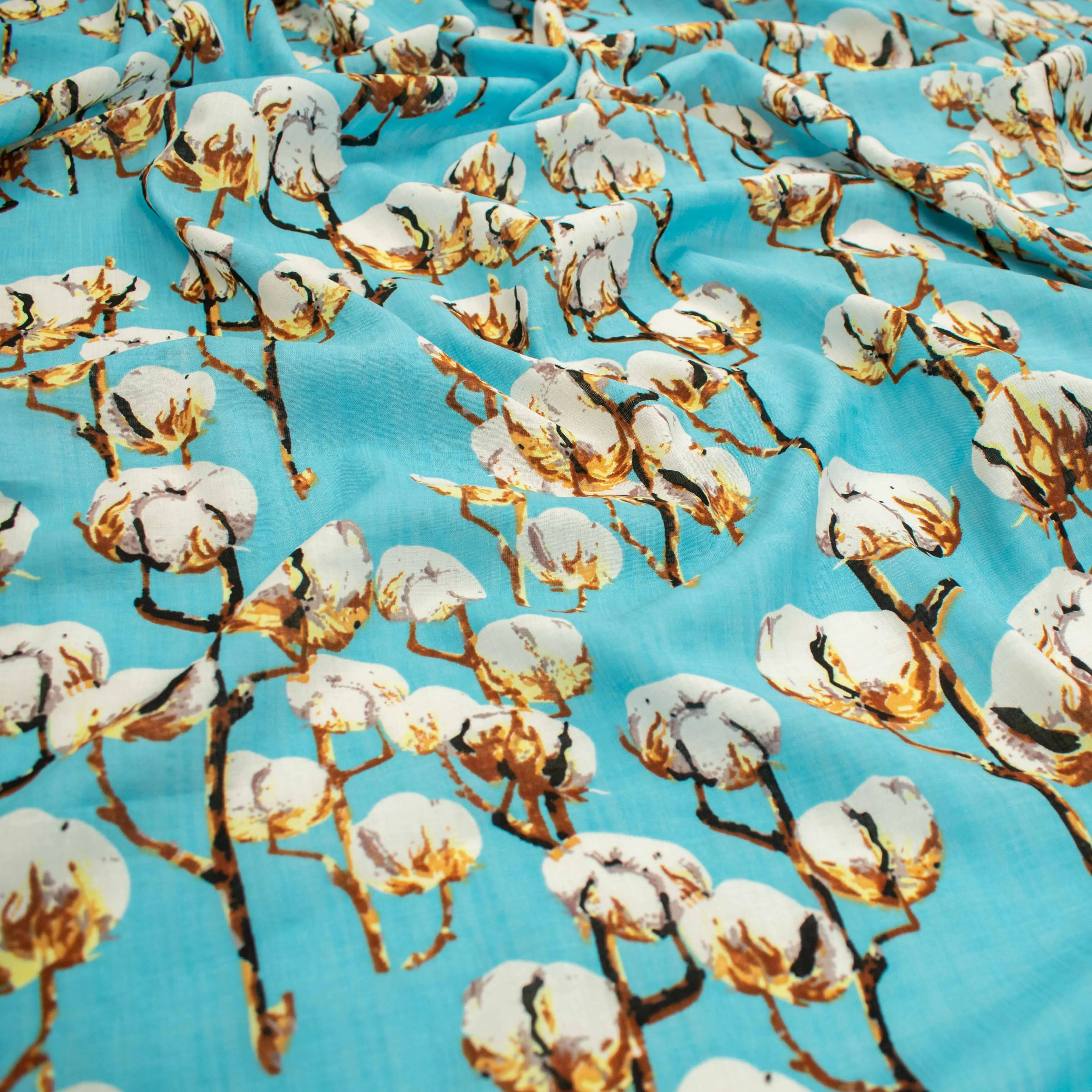 Crinkle Cotton Prints Design-7 Cotton Flower on Blue