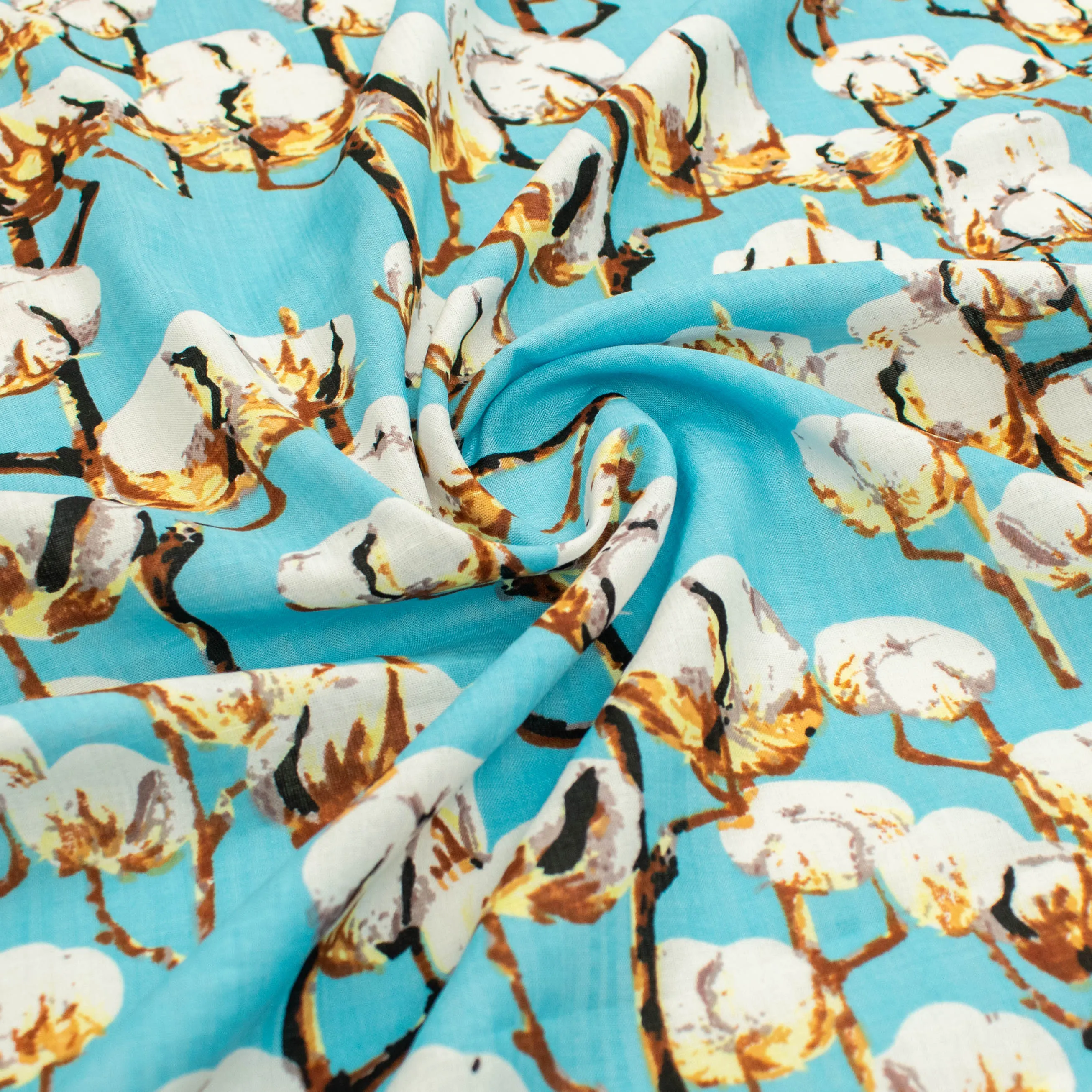 Crinkle Cotton Prints Design-7 Cotton Flower on Blue