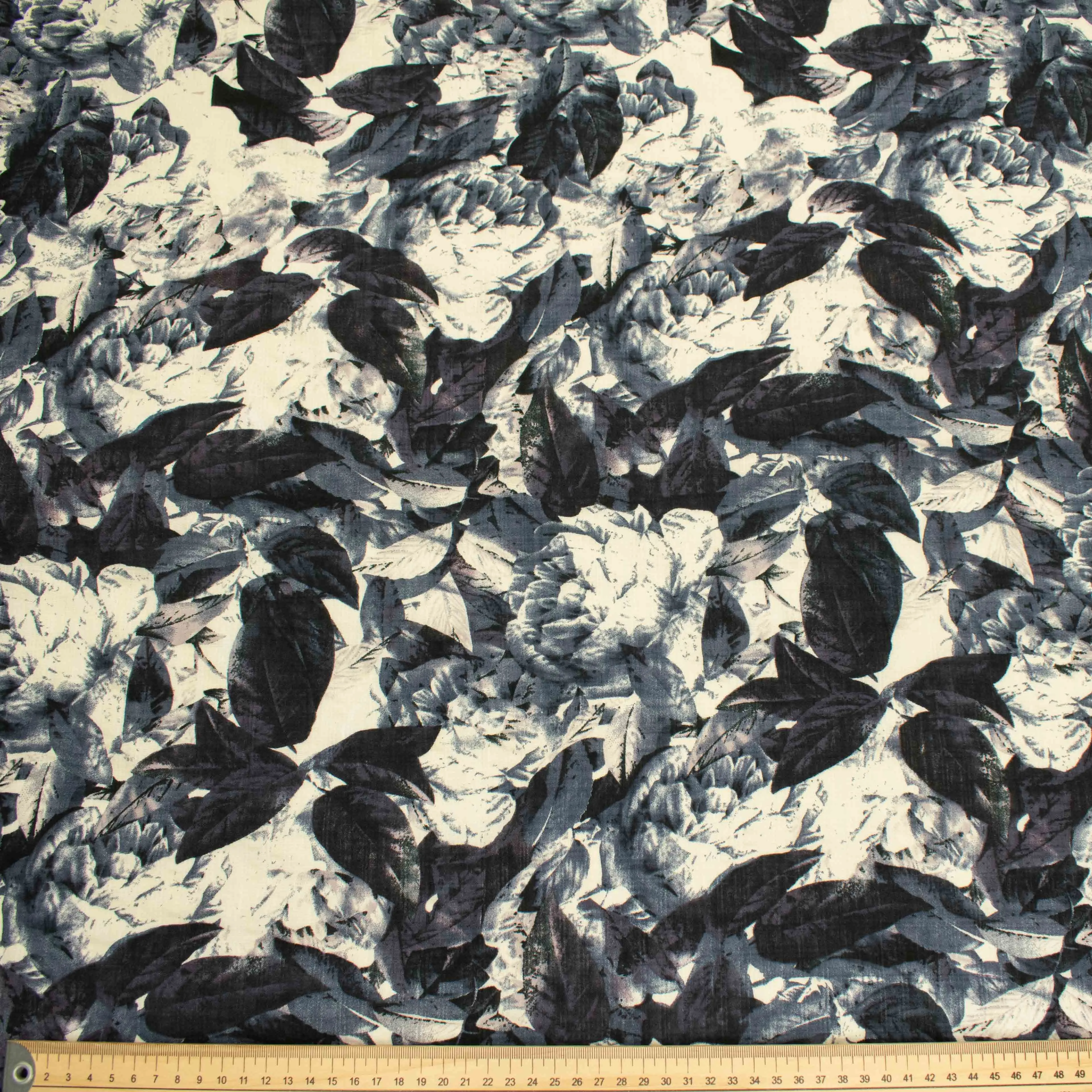 Crinkle Cotton Prints Design-9 Grey Flowers & Leaves