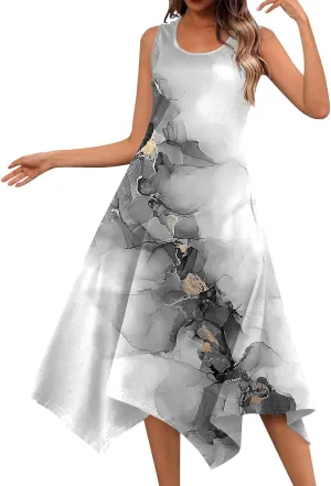 DOPOCQ Womens Summer Dresses Casual Plus Size Sleeveless Crewneck Tank Sundress Hawaiian Trendy Graphic Boho Midi Dresses