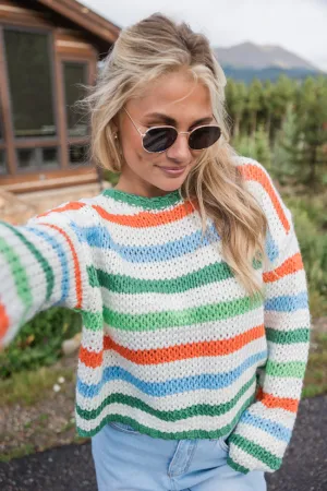 Easy Aspirations Green Multi Stripe Sweater SALE