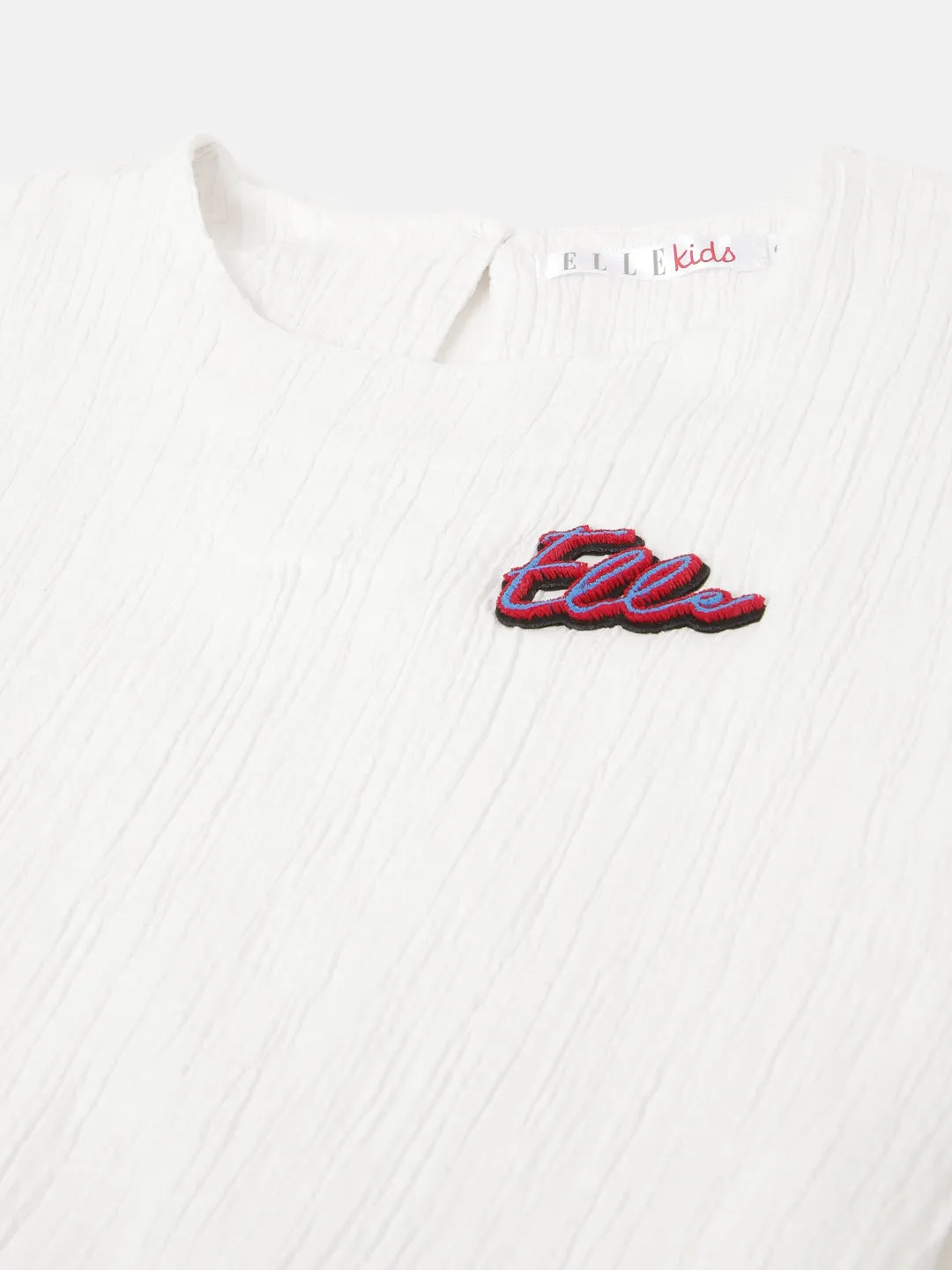 Elle Girls White Solid Round Neck Short Sleeves Top