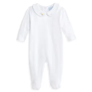 Embroidered Collared Pima Footie -- White w/ Ducks