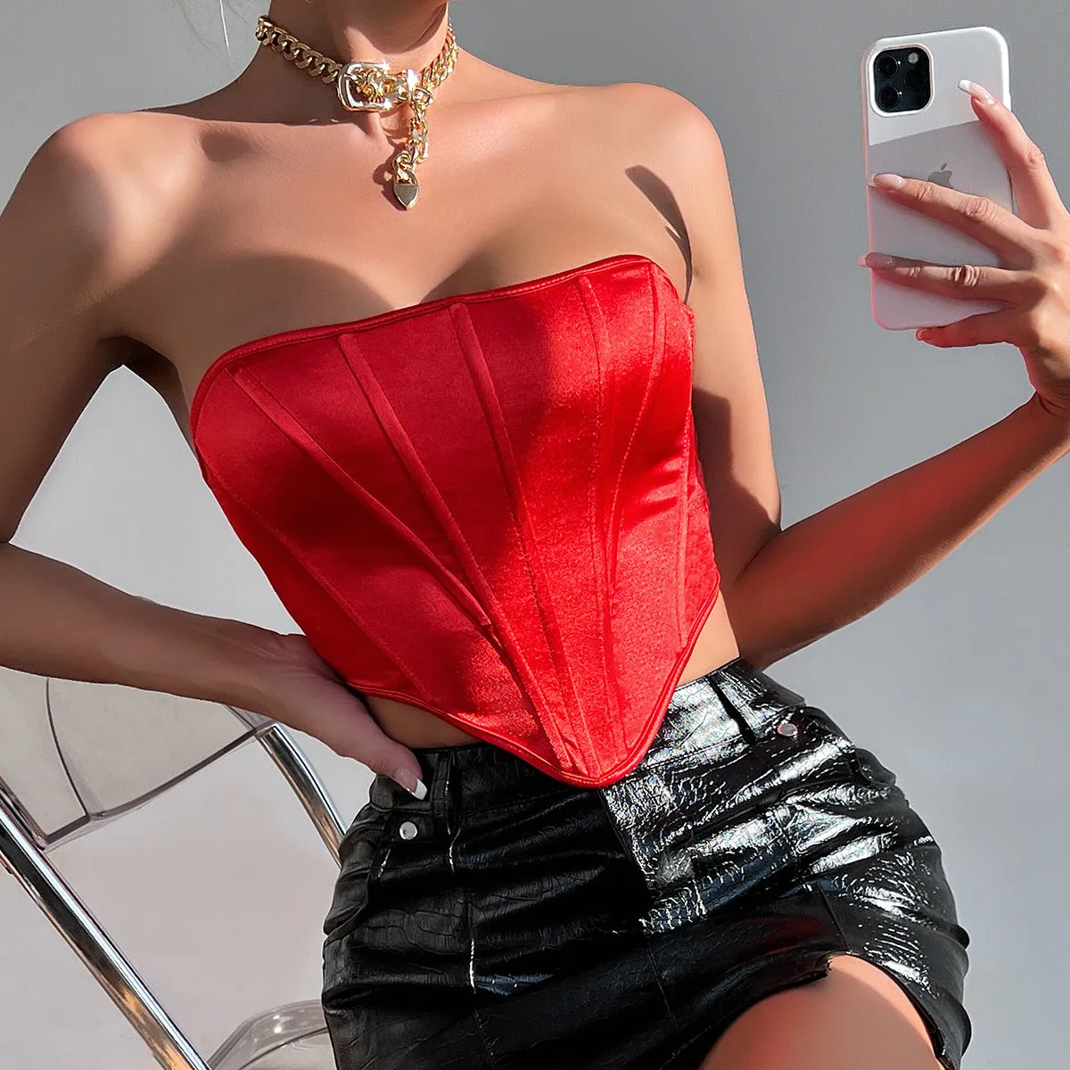 Glossy Tube Top Diamond-Shaped Corset Chest-Wrapped Vest