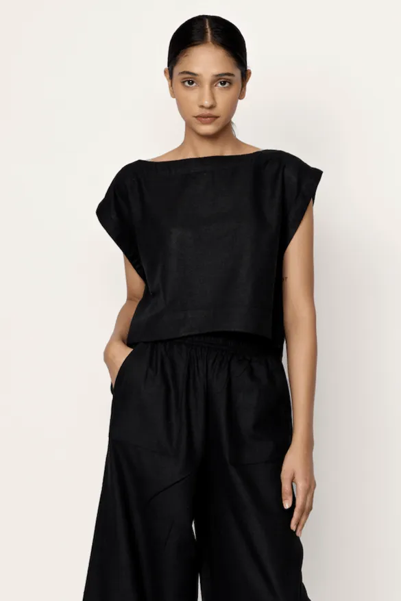 Hi-Low Top - Black Silk Noil