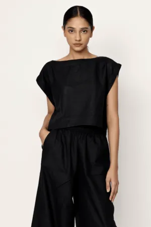 Hi-Low Top - Black Silk Noil