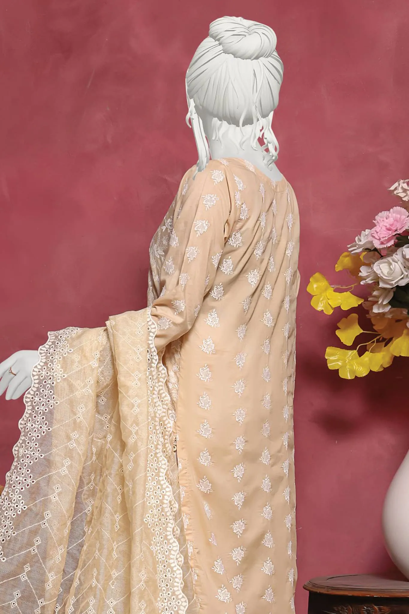 Hz Traditional Vibes 3 Piece Stitched Chikankari Collection'2023-05-Beige