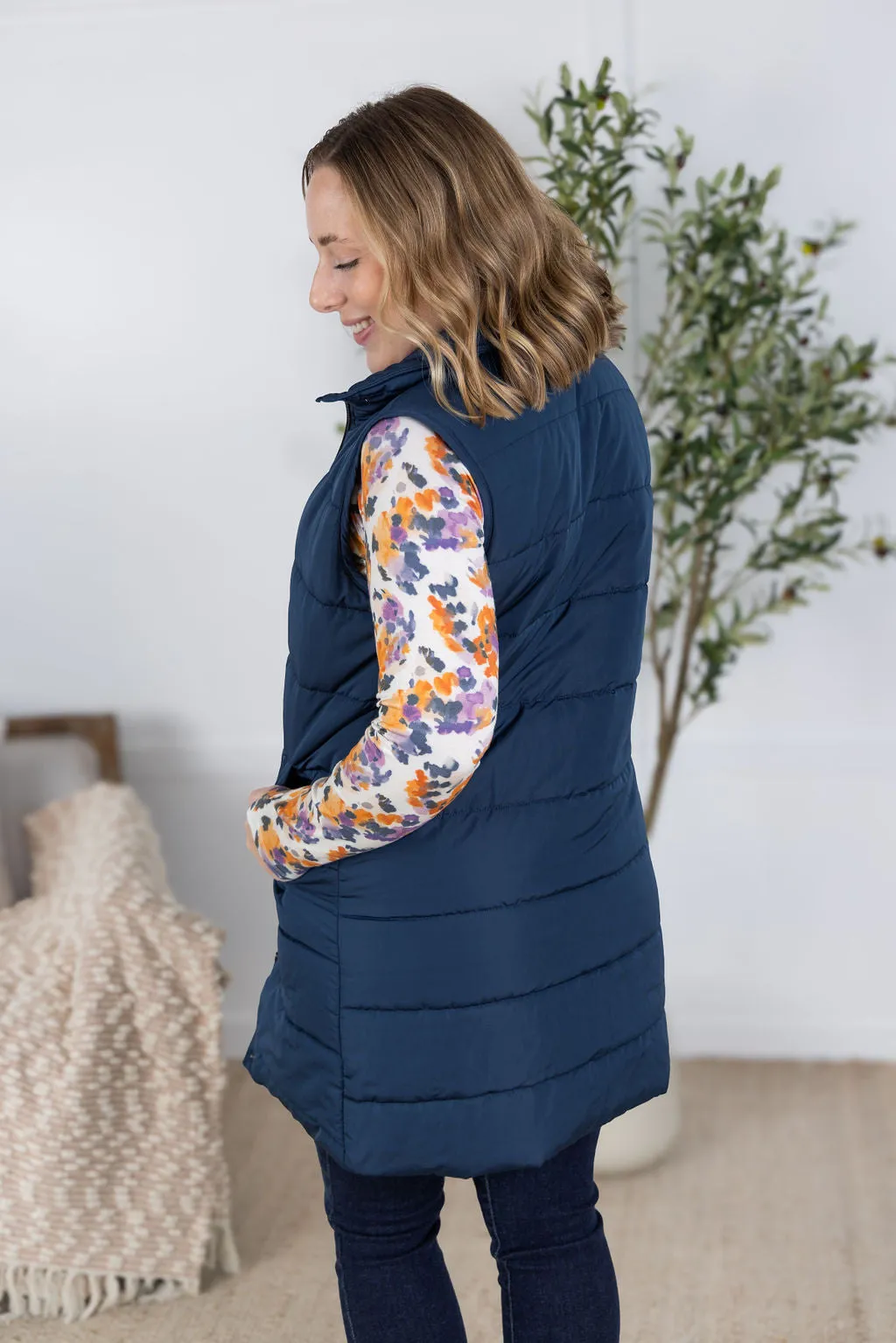 IN PRODUCTION Harlow Long Vest - Navy