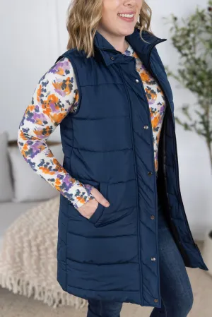 IN PRODUCTION Harlow Long Vest - Navy