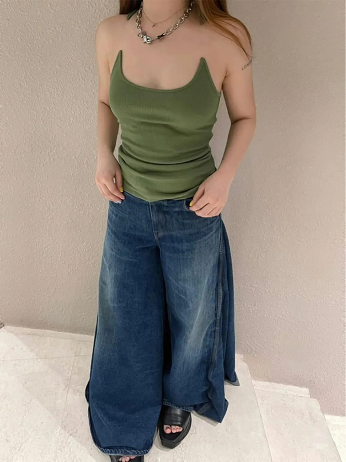 Invisible Strap Tank Tops Y2k Aesthetic Sexy Tank Tops for Women Thin Strap Tank Tops