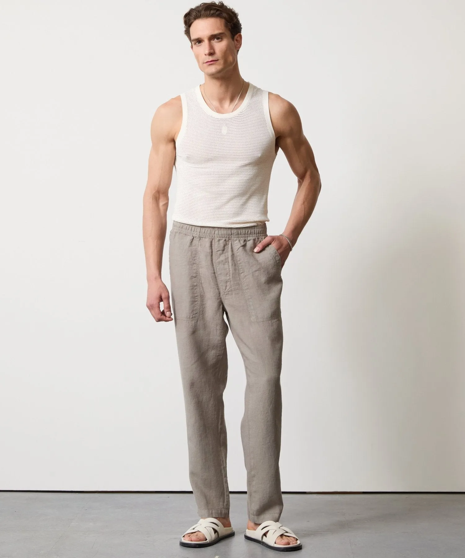 Italian Linen Beach Pant in Vintage Pewter