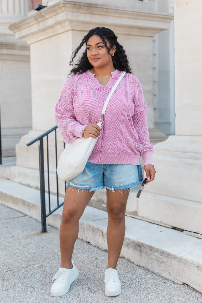 It's Too Easy Pink Acid Wash Sweater SALE