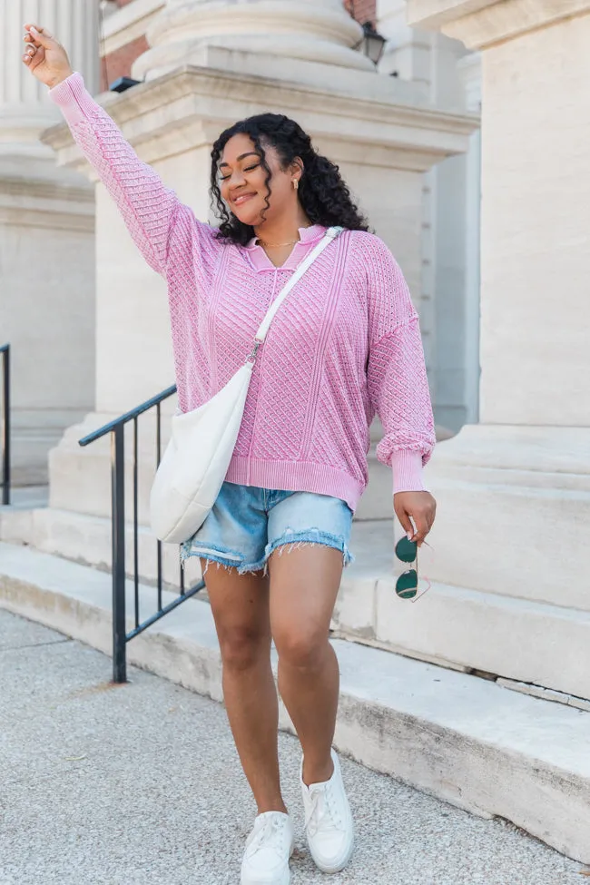 It's Too Easy Pink Acid Wash Sweater SALE