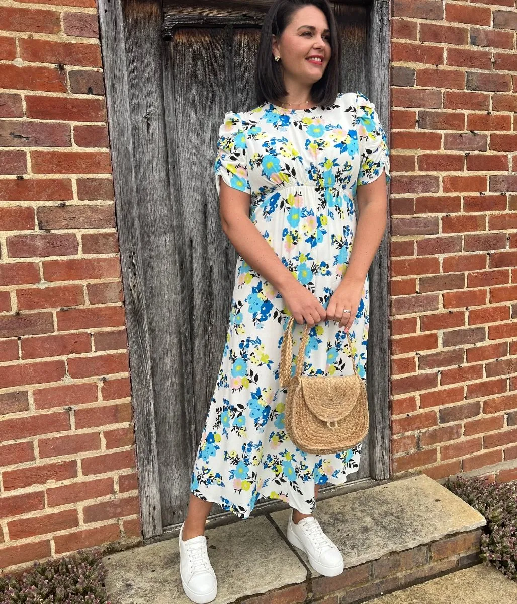 Ivory Floral Print Midi Dress