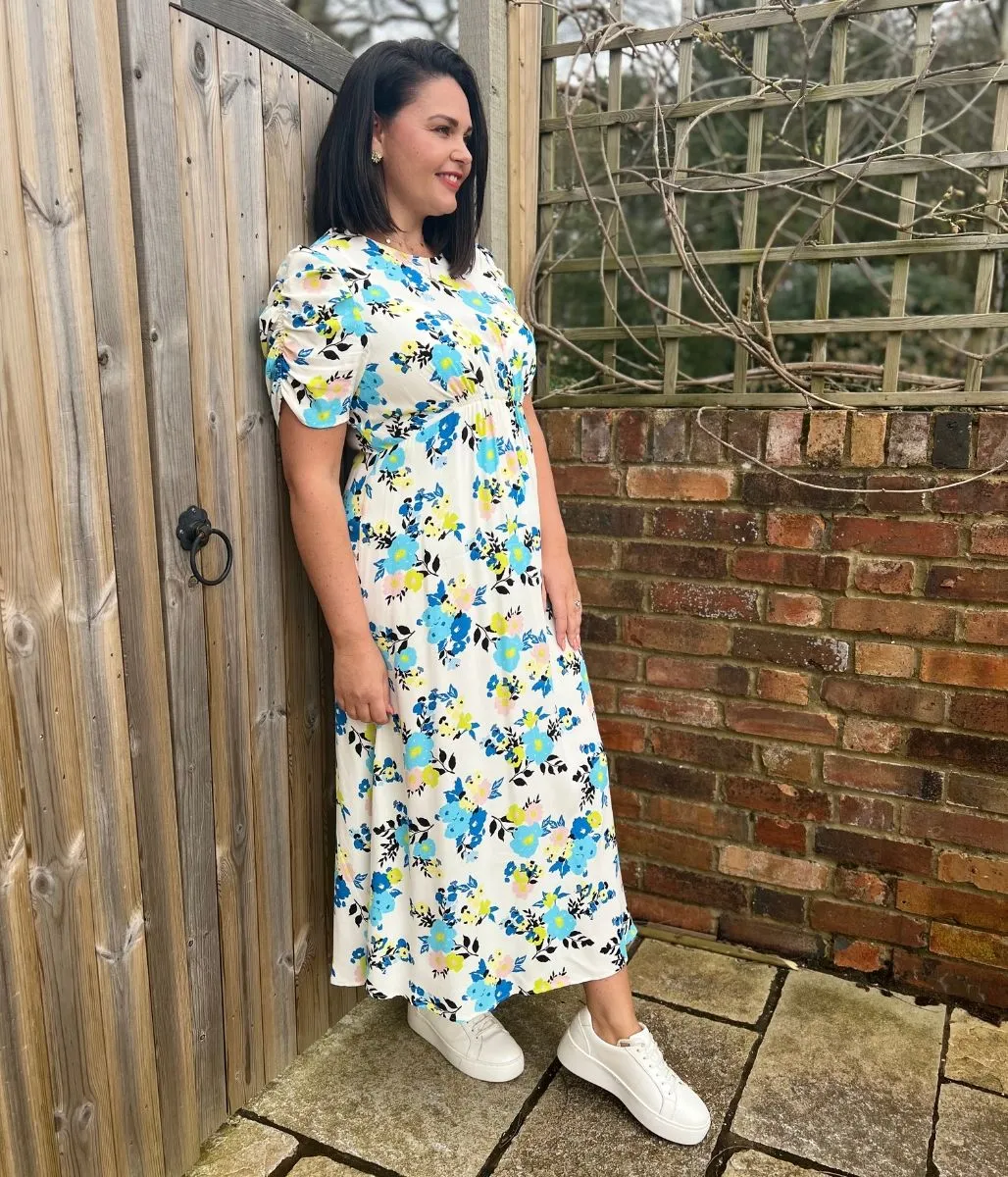 Ivory Floral Print Midi Dress