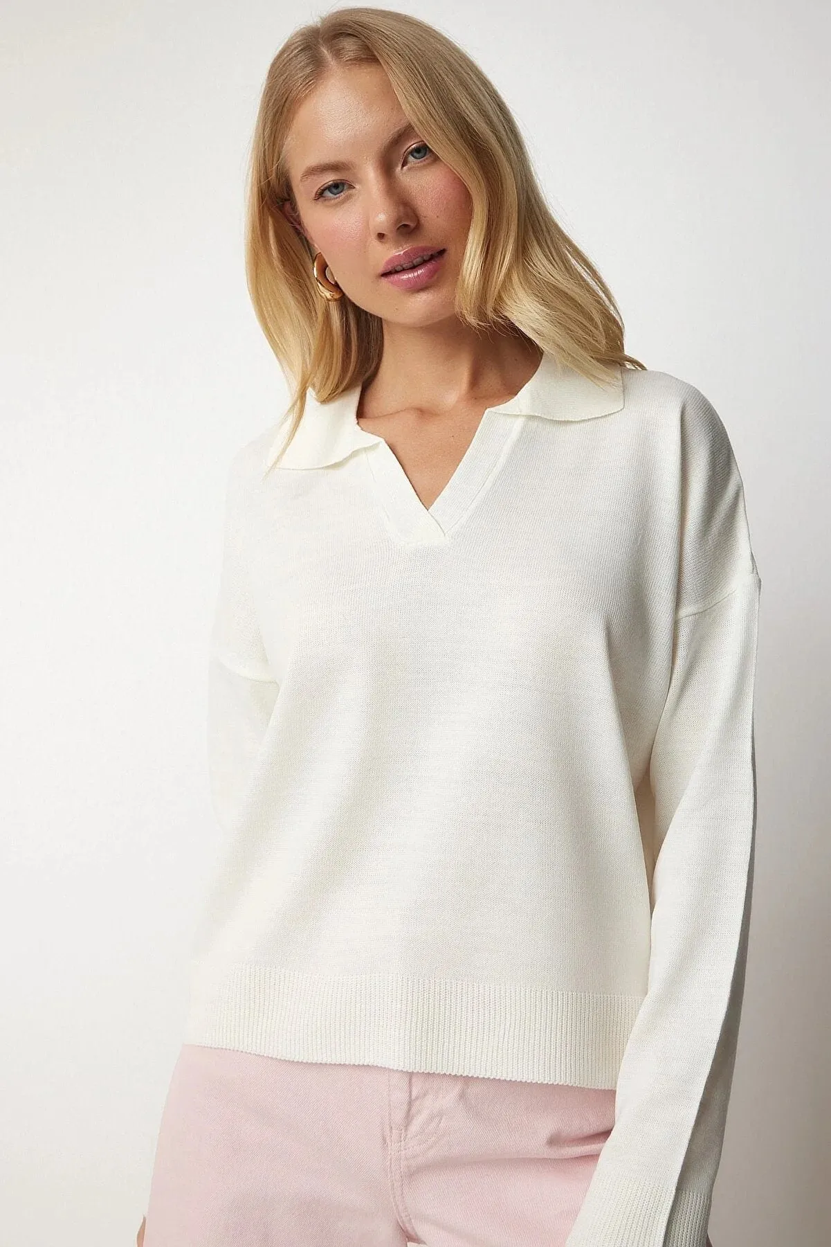 Johnny Collar Polo Ecru Sweater