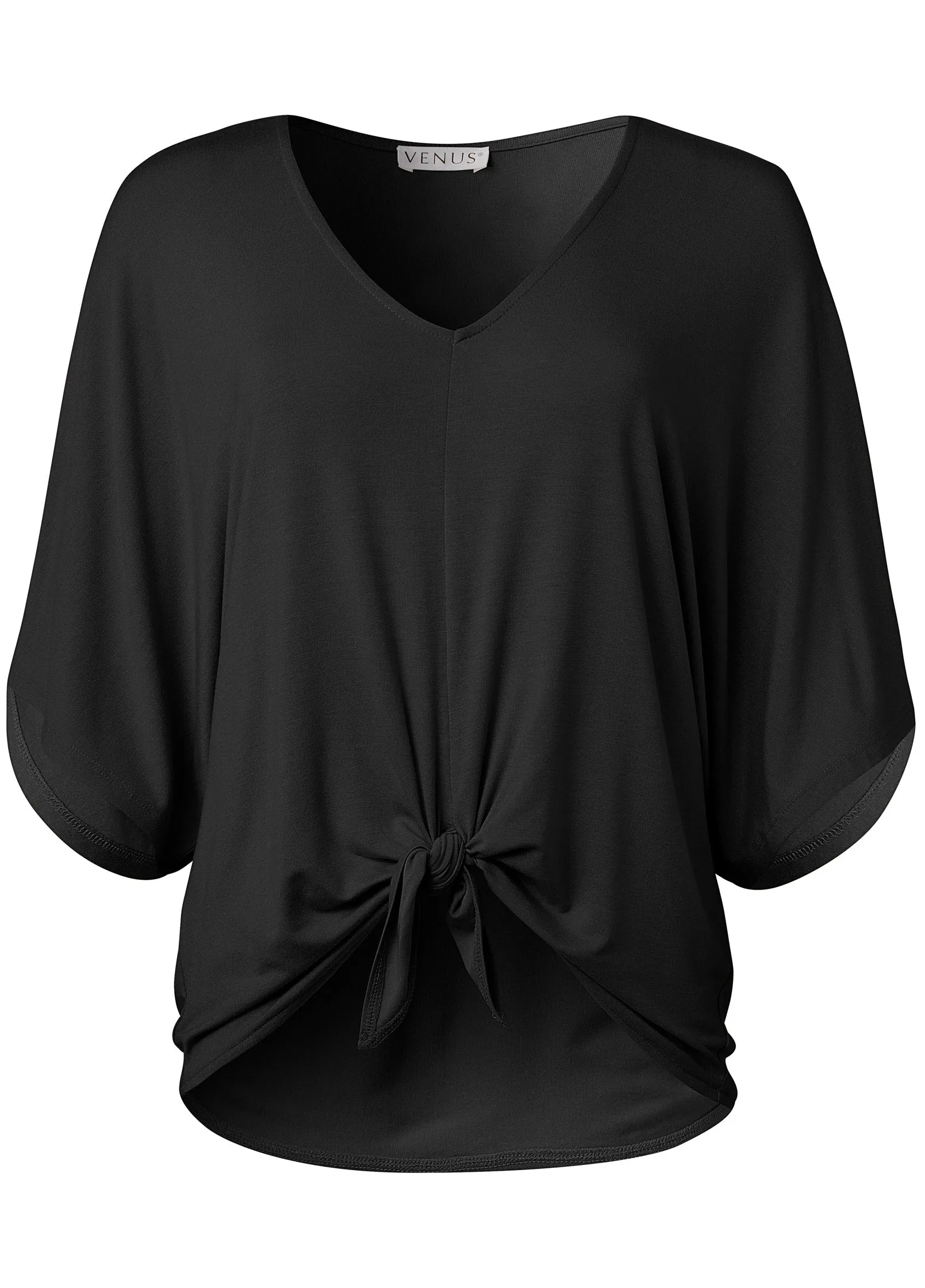 Knot Twist V-Neck Tee - Black