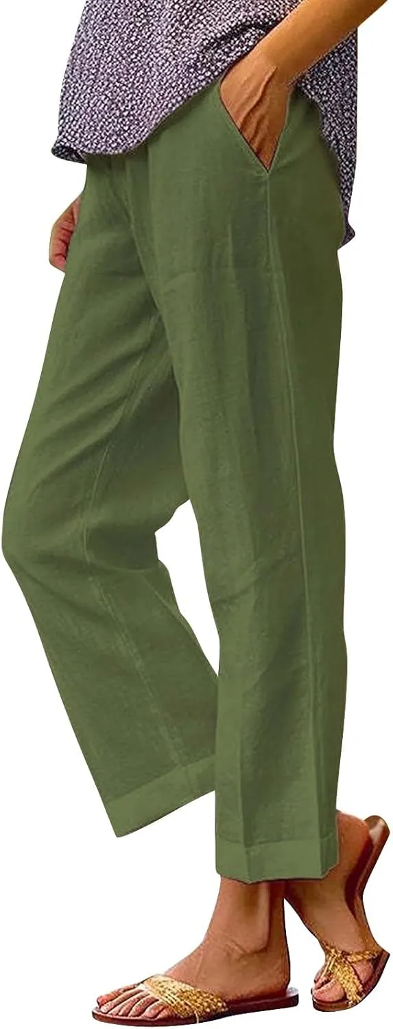 Leggings with Pockets for Women Pants Long Drawstring Linen Women Waist High Waisted Wide Leg Long Lounge Trousers