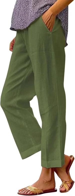 Leggings with Pockets for Women Pants Long Drawstring Linen Women Waist High Waisted Wide Leg Long Lounge Trousers
