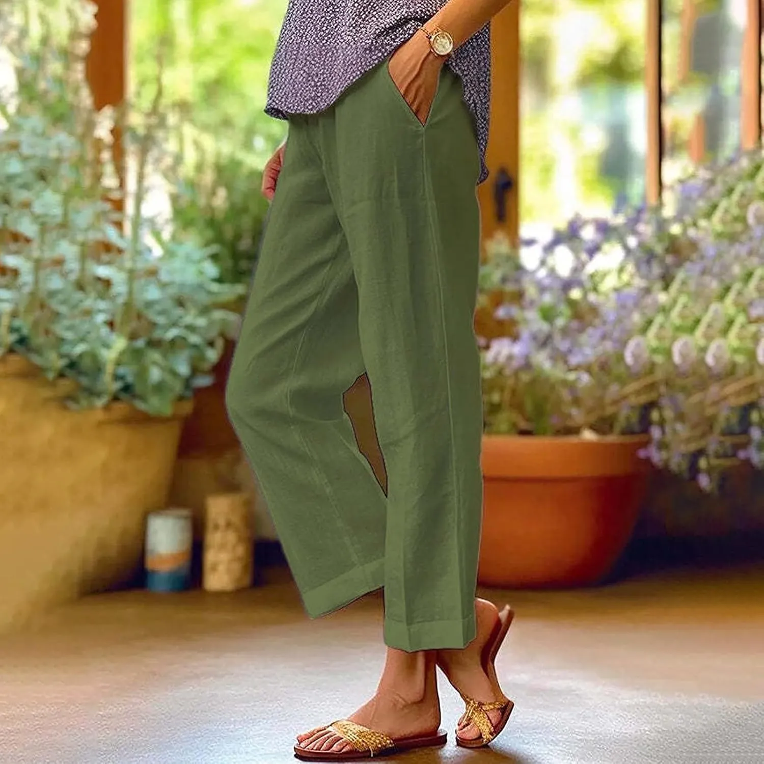 Leggings with Pockets for Women Pants Long Drawstring Linen Women Waist High Waisted Wide Leg Long Lounge Trousers