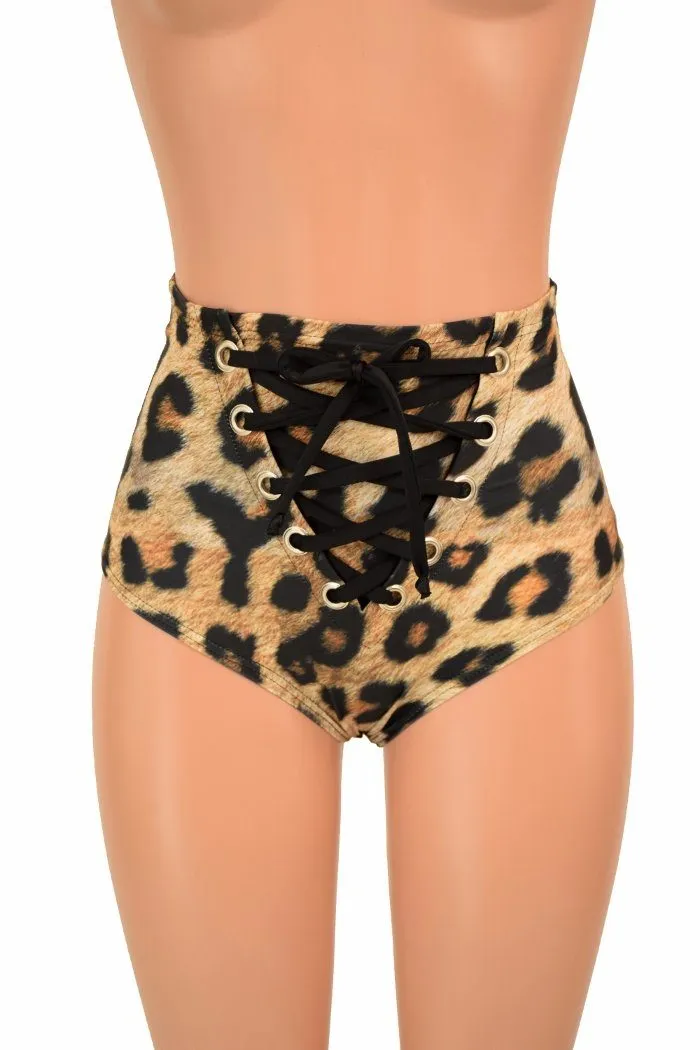 Leopard Print Front Lace Up Siren Shorts
