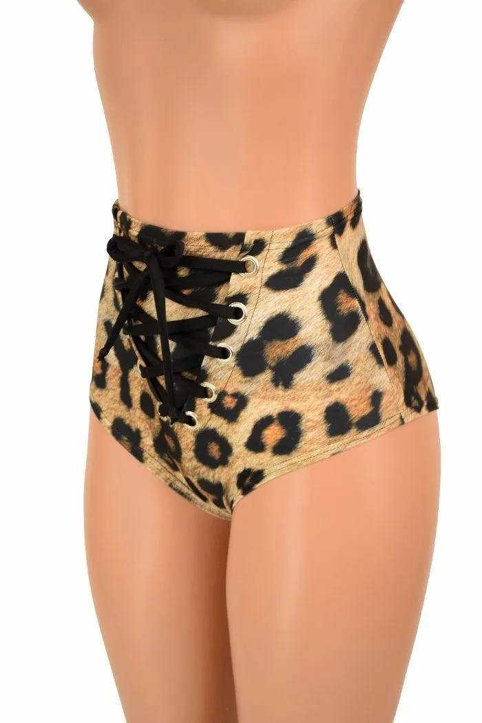 Leopard Print Front Lace Up Siren Shorts