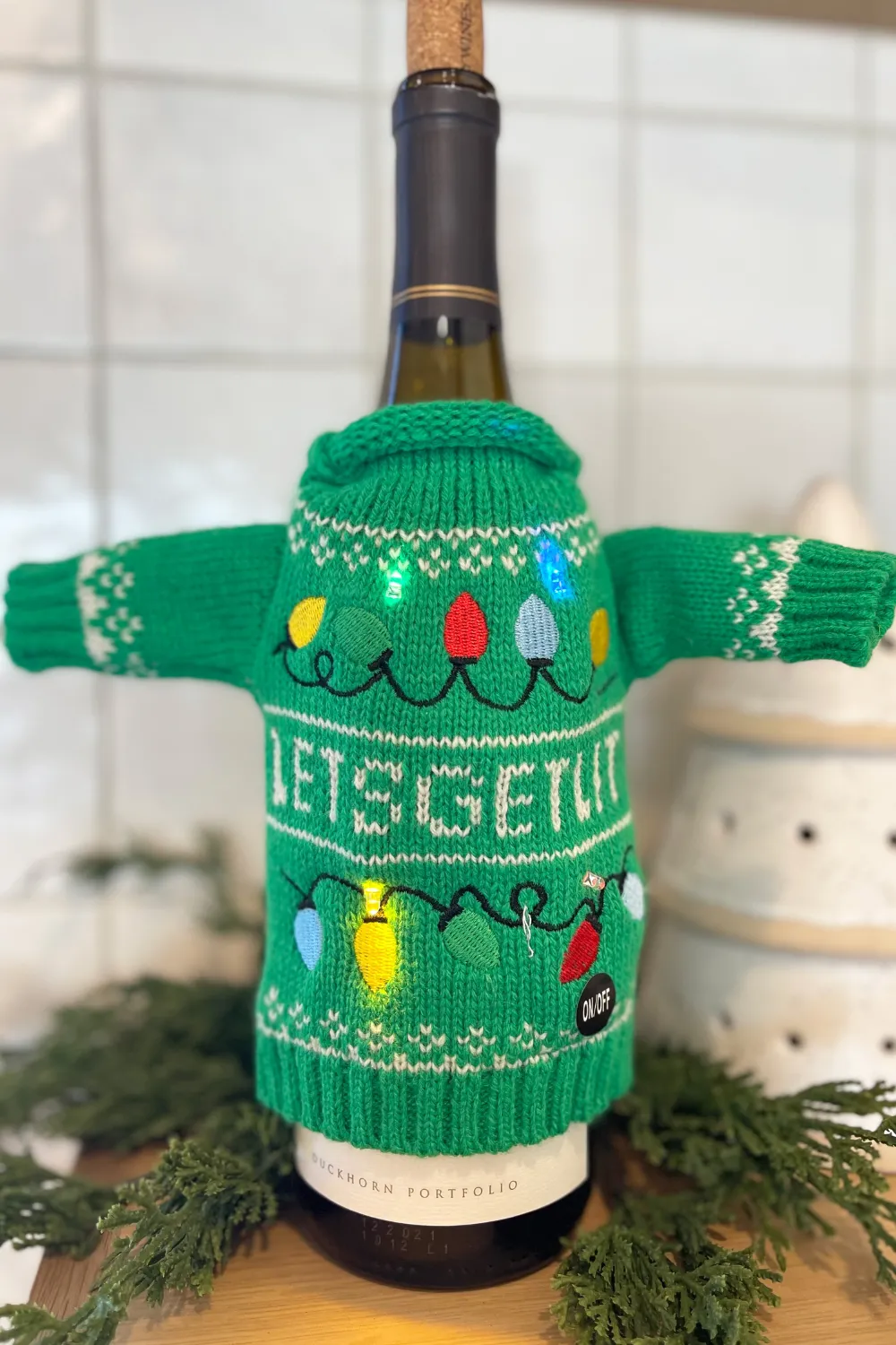 Light-Up Wine & Bottle Sweater