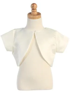 Little Girls Ivory Short Sleeves Satin Bolero