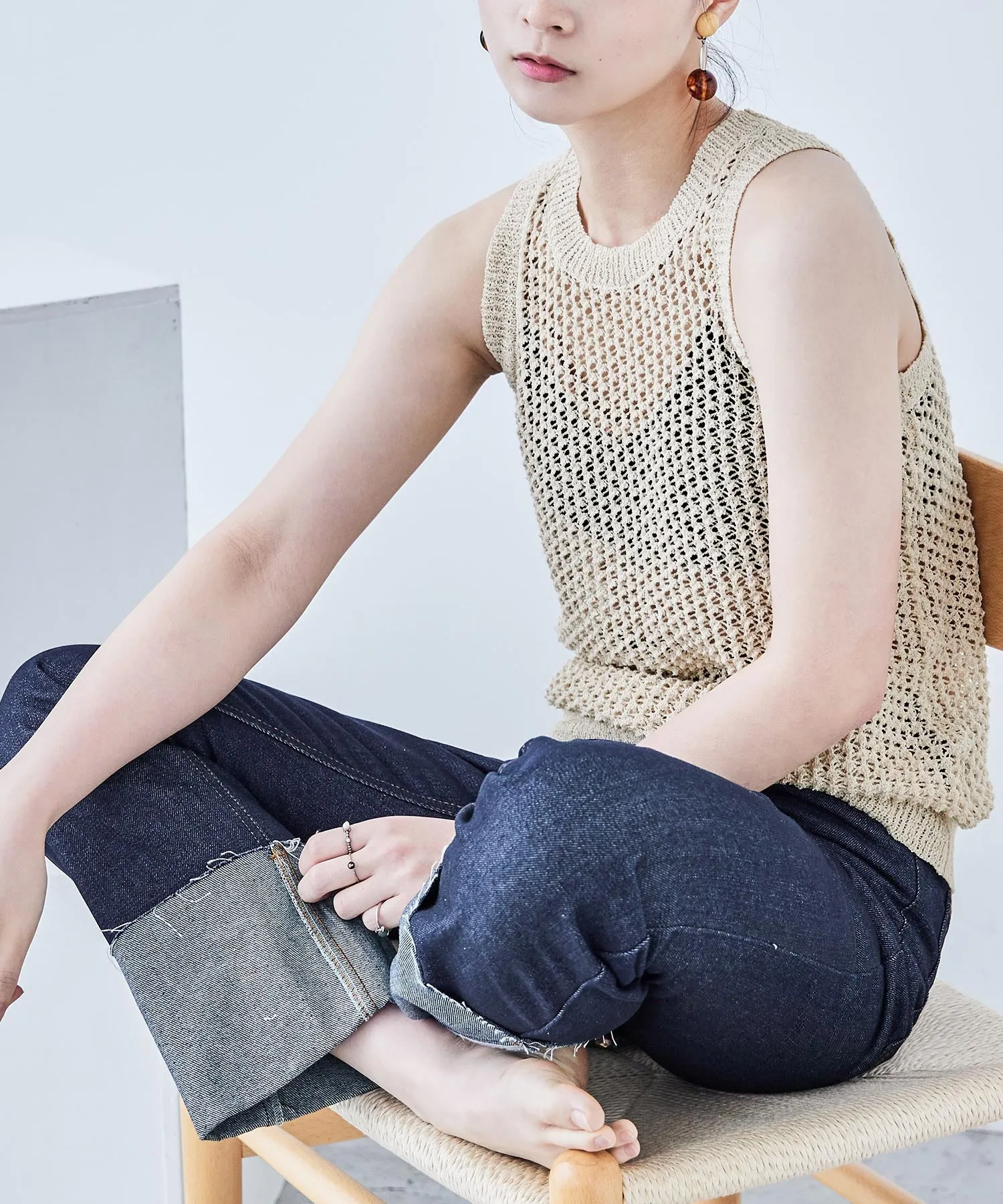 Loop Yarn Knit No Sleeve Tops
