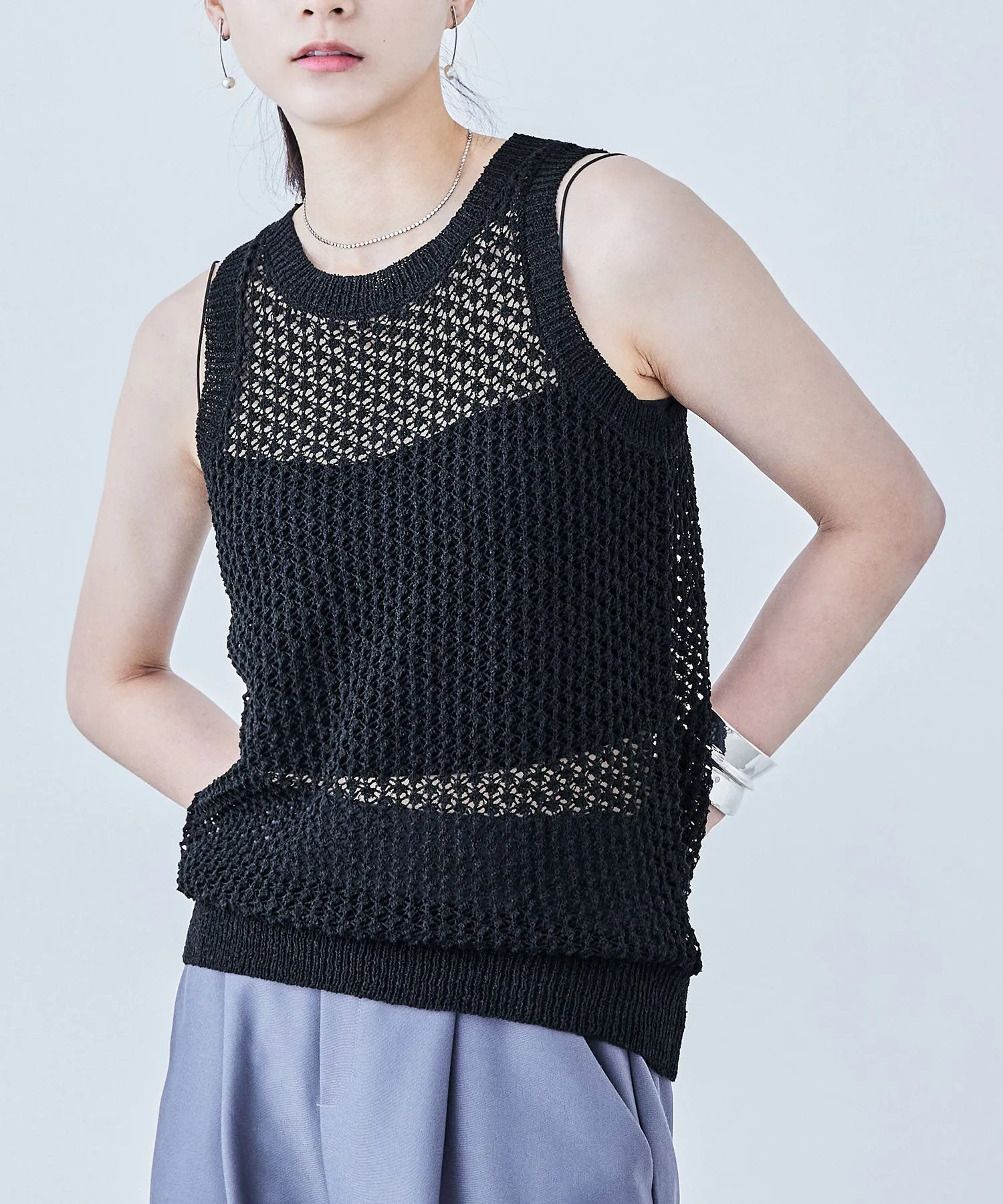 Loop Yarn Knit No Sleeve Tops