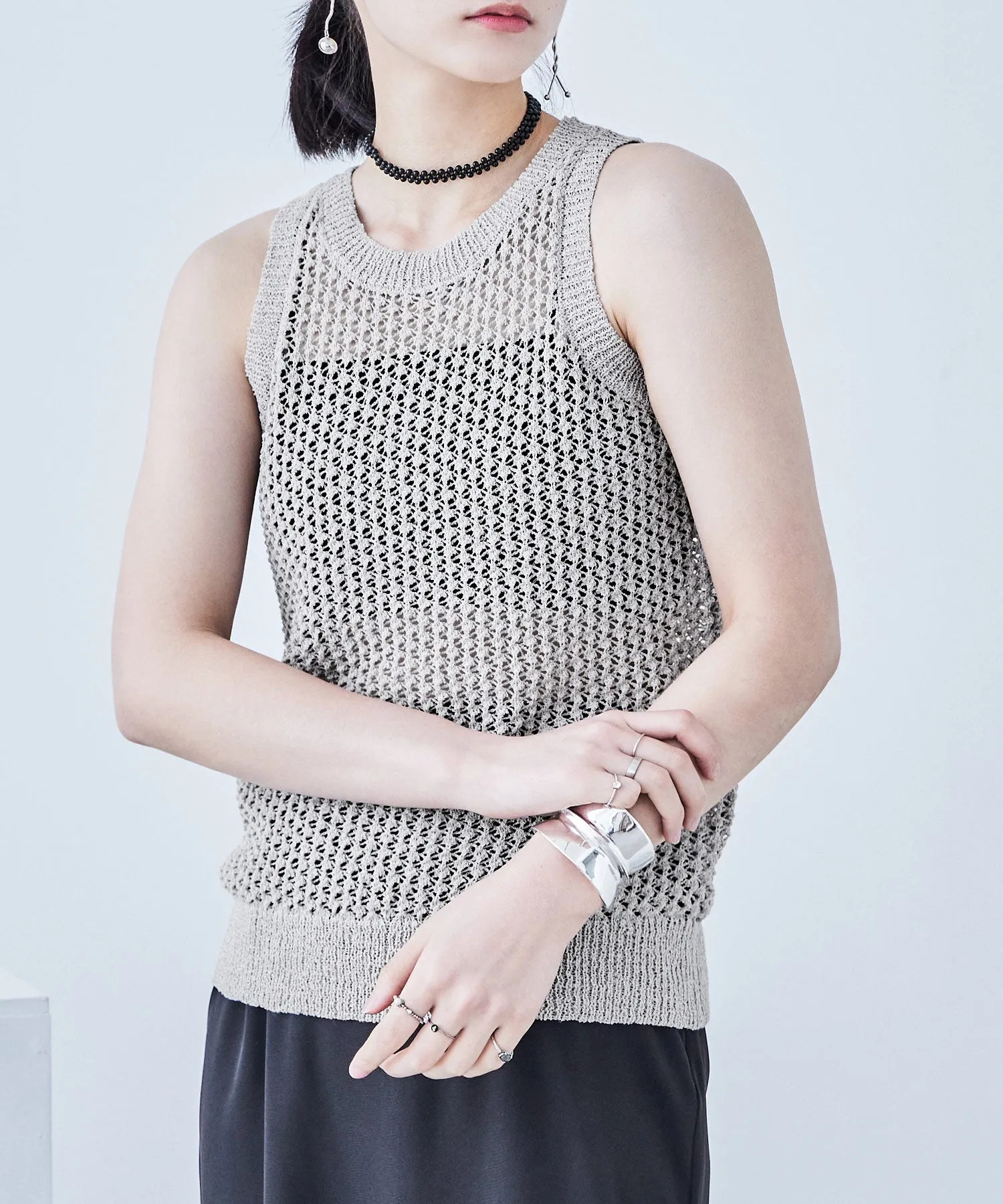 Loop Yarn Knit No Sleeve Tops